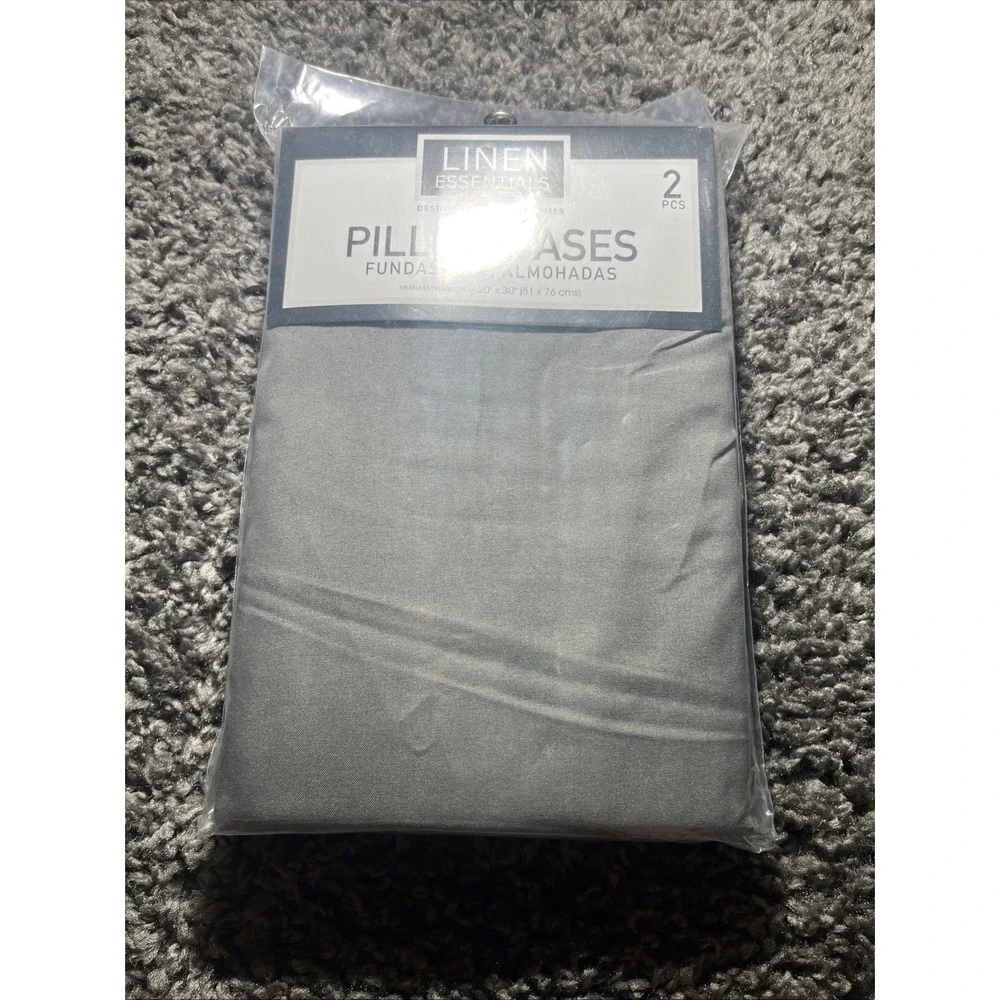 Linen Essentials, Two Piece Pillowcases Grey Queen 20‎ X 30